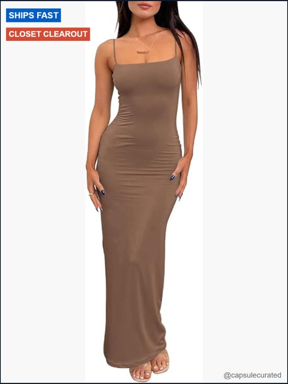Buttery Soft Spaghetti Strap Bodycon Maxi Dress Double Lined